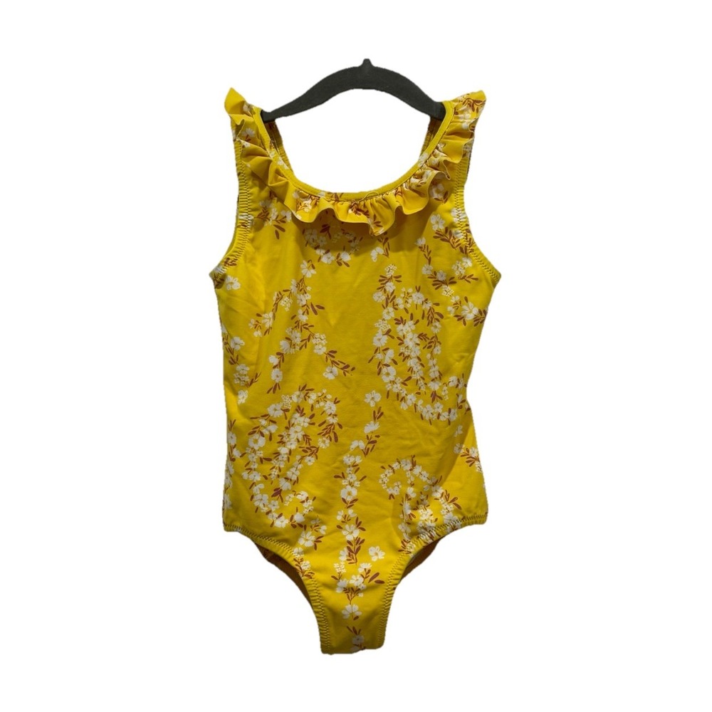 Girls' Cascading-Ruffle One-Piece Swimsuit 04 Yellow Floral Swim Vacation